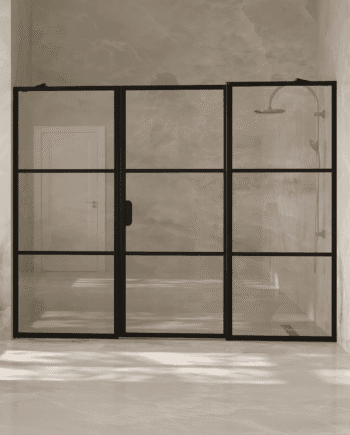 Alcove shower screen Hietakari Bläk 746 Tokyo, fixed wall + hinged door with fixed part