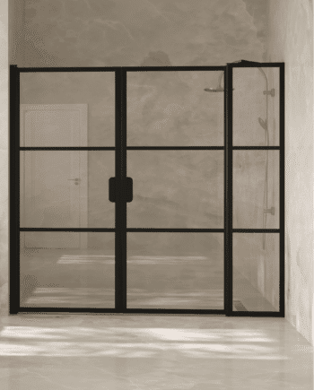 Alcove shower screen Hietakari Bläk 748 Tokyo, hinged door + hinged door with fixed part