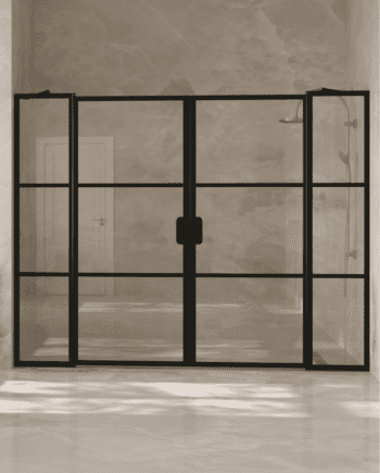 Alcove shower screen Hietakari Bläk 749 Tokyo, hinged door with fixed part + hinged door with fixed part