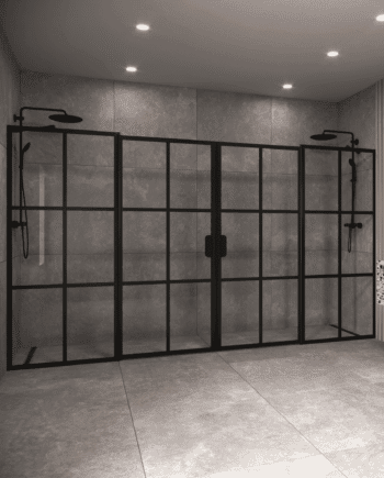 Alcove shower screen Hietakari Bläk 754 Paris, hinged door with fixed part + hinged door with fixed part