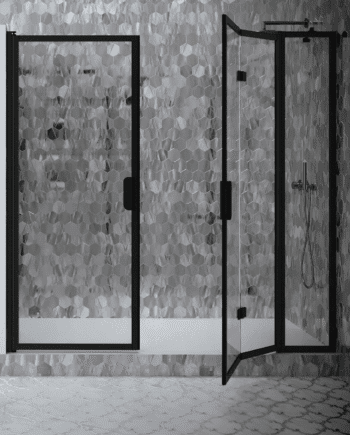 Alcove shower screen Hietakari Bläk 833 New York, hinged door + folding door with fixed part