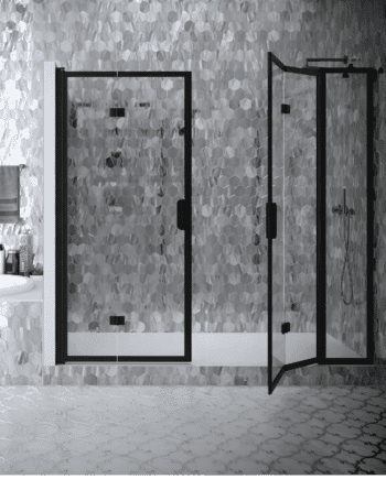 Alcove shower screen Hietakari Bläk 838 New York, hinged door + hinged door with fixed part