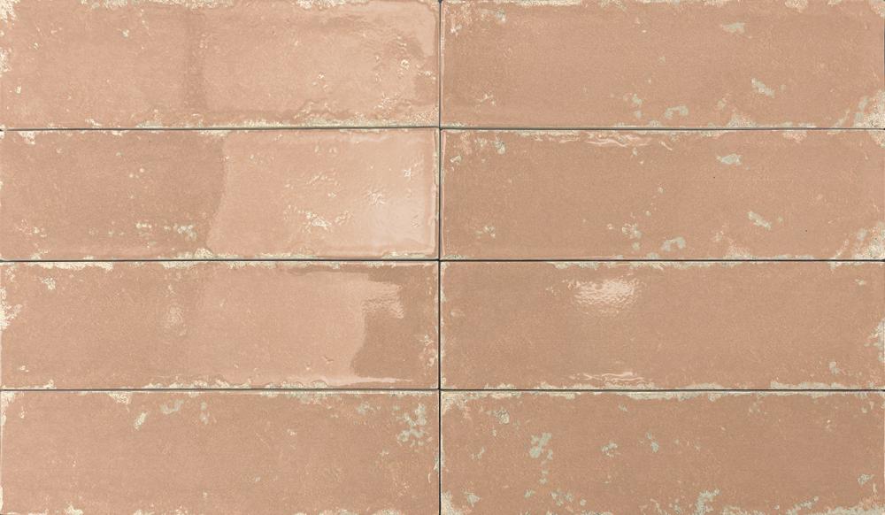 Kulunud servadega läikiv keraamiline seinaplaat Dune Antiga Teja, 6,9x24 cm, 9 mm, telliskivipunane