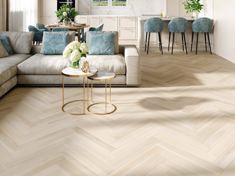Ash Herringbone Parquet Esta Elegant Frost Ivory Pores 700 mm extra matt lacquered – close-up Ash Herringbone Parquet Esta Elegant Frost Ivory Pores 700 mm extra matt lacquered – 3