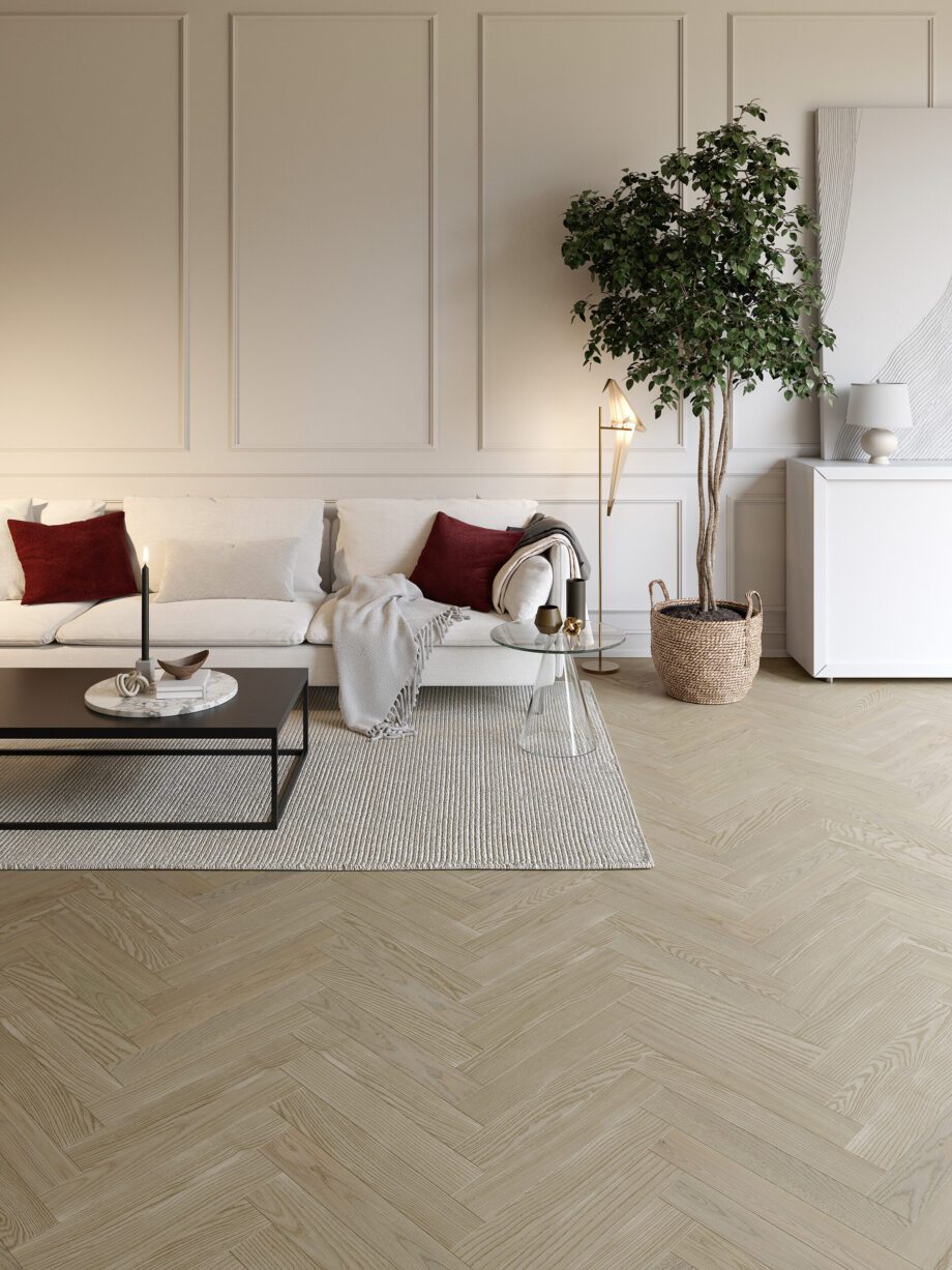 Ash Herringbone Parquet Esta Elegant Sandstone Original 700 mm extra matt lacquered – close-up Ash Herringbone Parquet Esta Elegant Sandstone Original 700 mm extra matt lacquered – 3