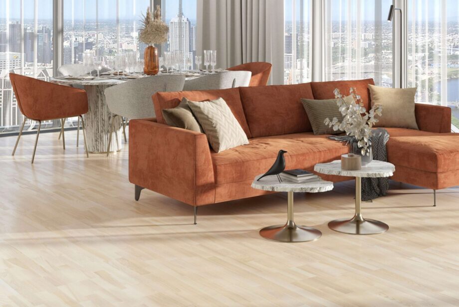 Ash Parquet Flooring 3-Strip Esta Elegant White matt lacquered – in an interior Ash Parquet Flooring 3-Strip Esta Elegant White matt lacquered – 2