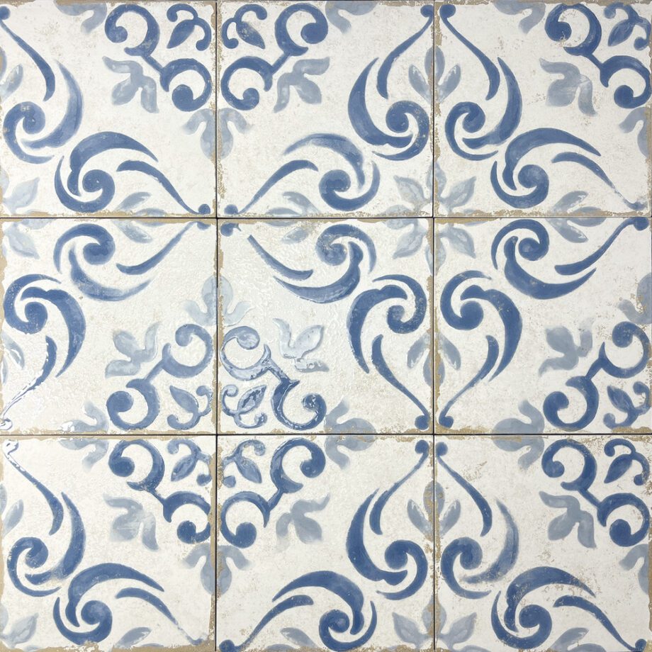 Valencia hüdroplaadi mustriga portselanplaat Dune Antiga Barraquetes Azul, 20x20 cm, 9 mm, sinine