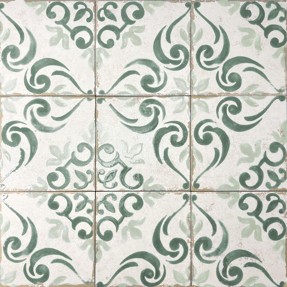 Valencia hüdroplaadi mustriga portselanplaat Dune Antiga Barraquetes Verde, 20x20 cm, 9 mm, roheline
