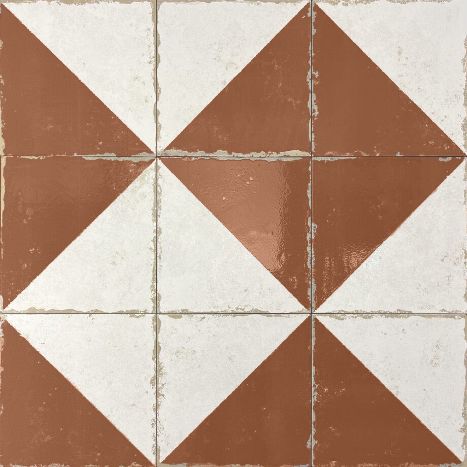 189217-2 Valencia hüdroplaadi mustriga portselanplaat Dune Antiga Cabanyal Teja, 20x20 cm, 9 mm, telliskivipunane