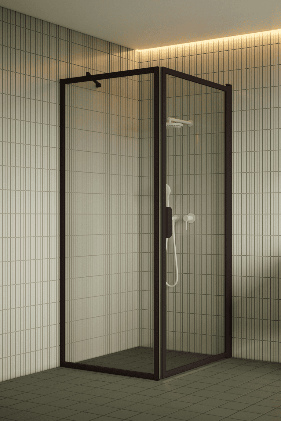 Shower enclosure Hietakari Bläk 755 New York, Cocoa frame, clear glass Shower enclosure Hietakari Bläk 755 New York, fixed wall + hinged door – 7