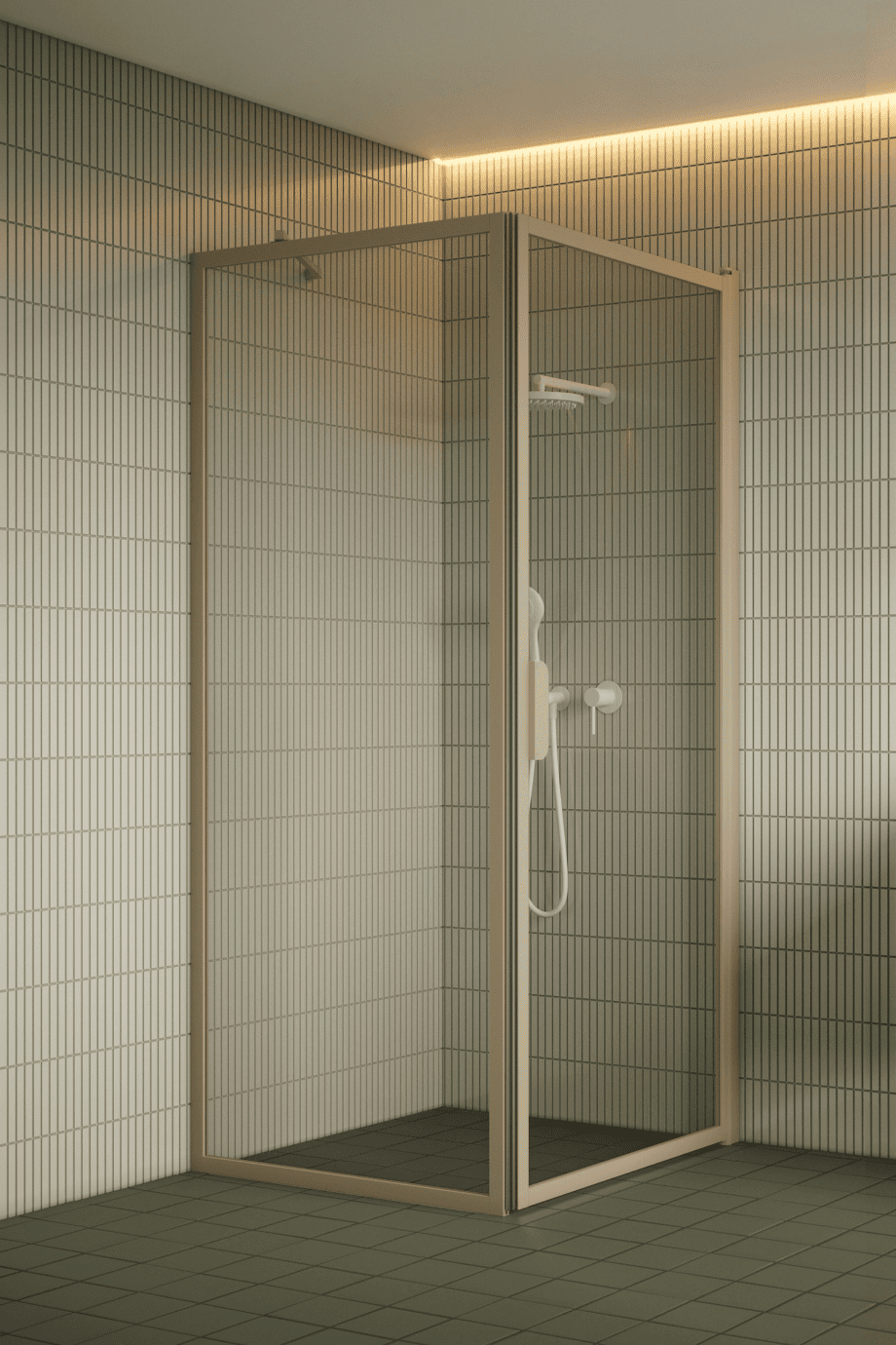 Shower enclosure Hietakari Bläk 755 New York, Sand frame, clear glass Shower enclosure Hietakari Bläk 755 New York, fixed wall + hinged door – 5