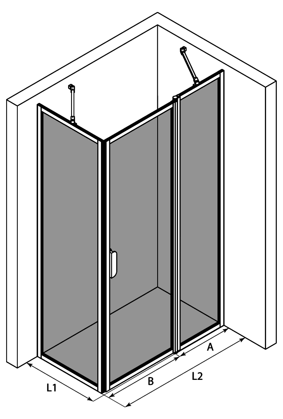 Shower enclosure Hietakari Bläk 756 New York, fixed wall + hinged door with fixed part – 3