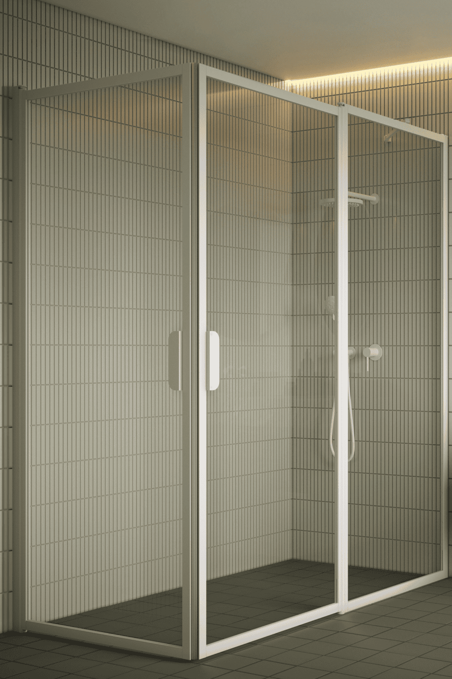 Shower enclosure Hietakari Bläk 758 New York, white frame, clear glass Shower enclosure Hietakari Bläk 758 New York, hinged door + hinged door with fixed part