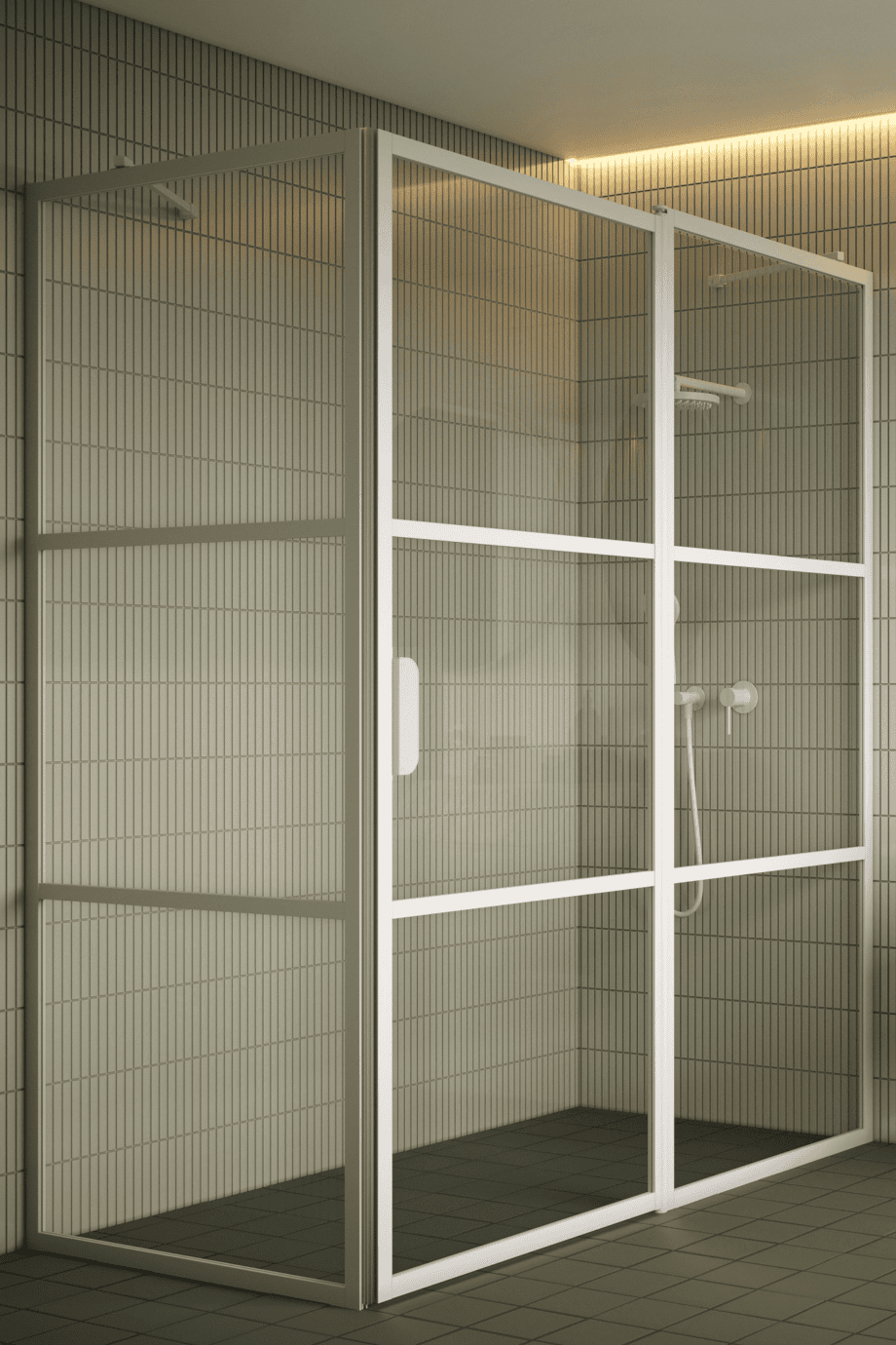 Shower enclosure Hietakari Bläk 761 Tokyo, white frame, clear glass Shower enclosure Hietakari Bläk 761 Tokyo, fixed wall + hinged door with fixed part