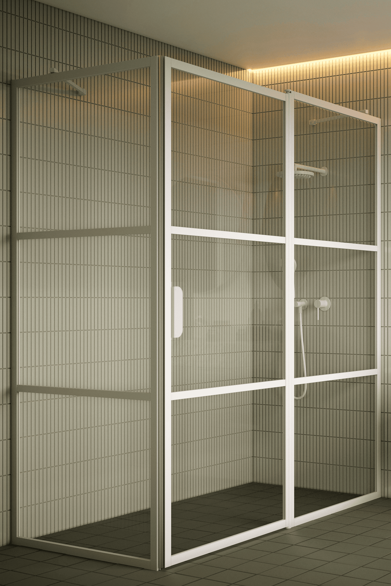 Shower enclosure Hietakari Bläk 761 Tokyo, fixed wall + hinged door with fixed part