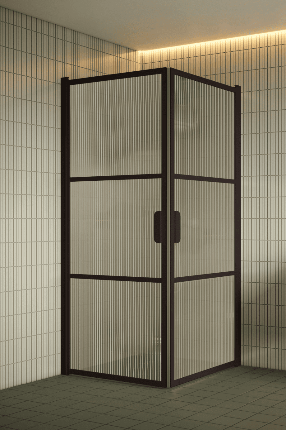 Shower enclosure Hietakari Bläk 762 Tokyo, Cocoa frame, reeded glass