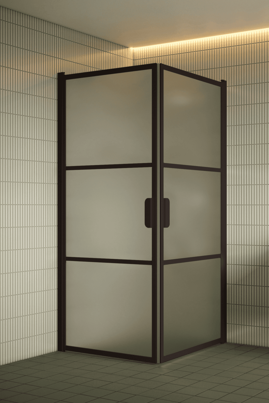 Shower enclosure Hietakari Bläk 762 Tokyo, Cocoa frame, satin frosted glass
