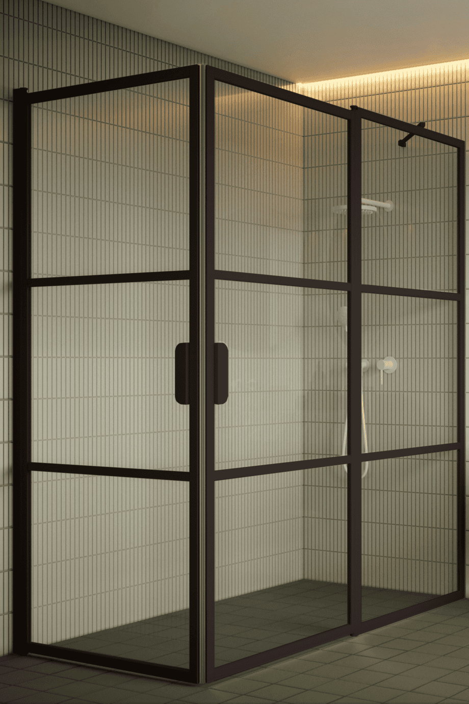 Shower enclosure Hietakari Bläk 763 Tokyo, Cocoa frame, satin frosted glass