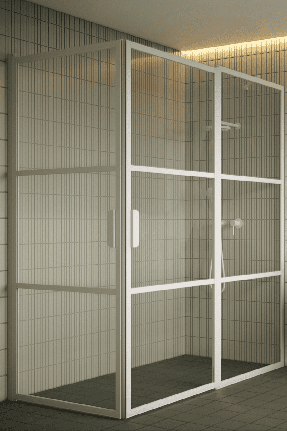 Shower enclosure Hietakari Bläk 763 Tokyo, white frame, reeded glass