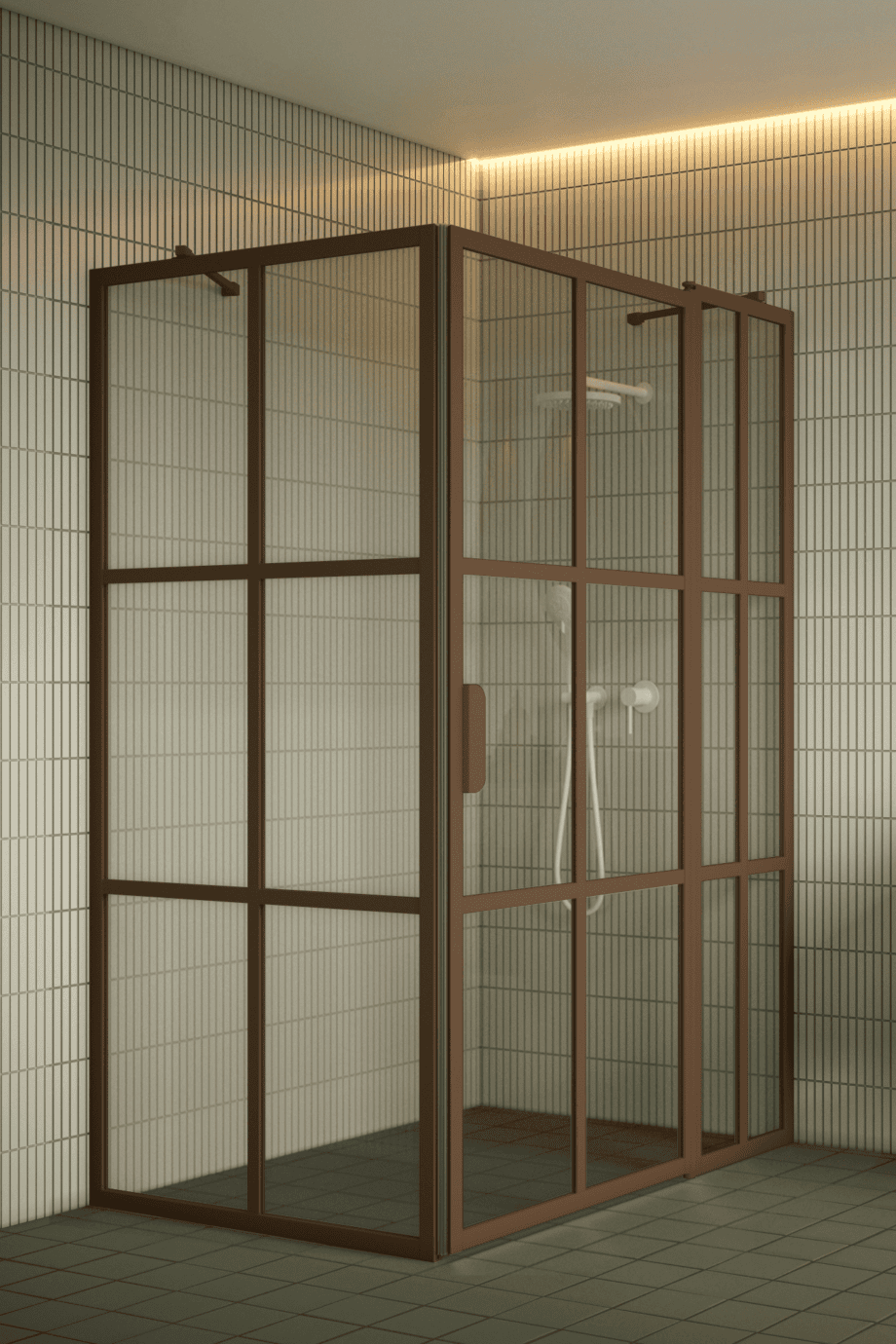 Shower enclosure Hietakari Bläk 766 Paris, Mocha frame, clear glass Shower enclosure Hietakari Bläk 766 Paris, fixed wall + hinged door with fixed part – 7