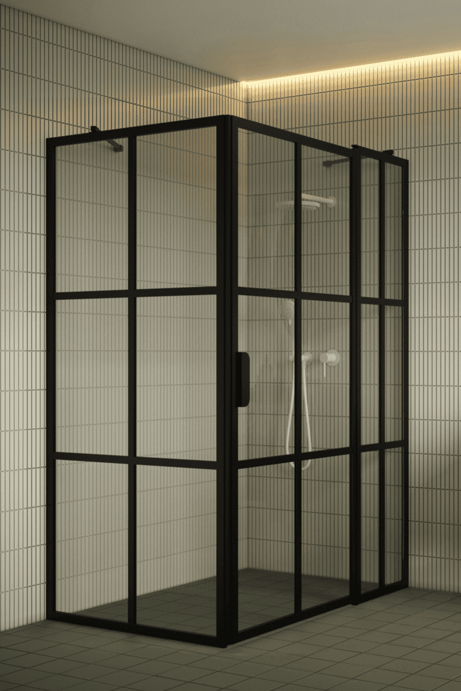 Shower enclosure Hietakari Bläk 766 Paris, black frame, clear glass Shower enclosure Hietakari Bläk 766 Paris, fixed wall + hinged door with fixed part – 5