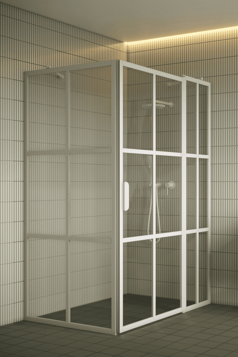 Shower enclosure Hietakari Bläk 766 Paris, white frame, clear glass Shower enclosure Hietakari Bläk 766 Paris, fixed wall + hinged door with fixed part