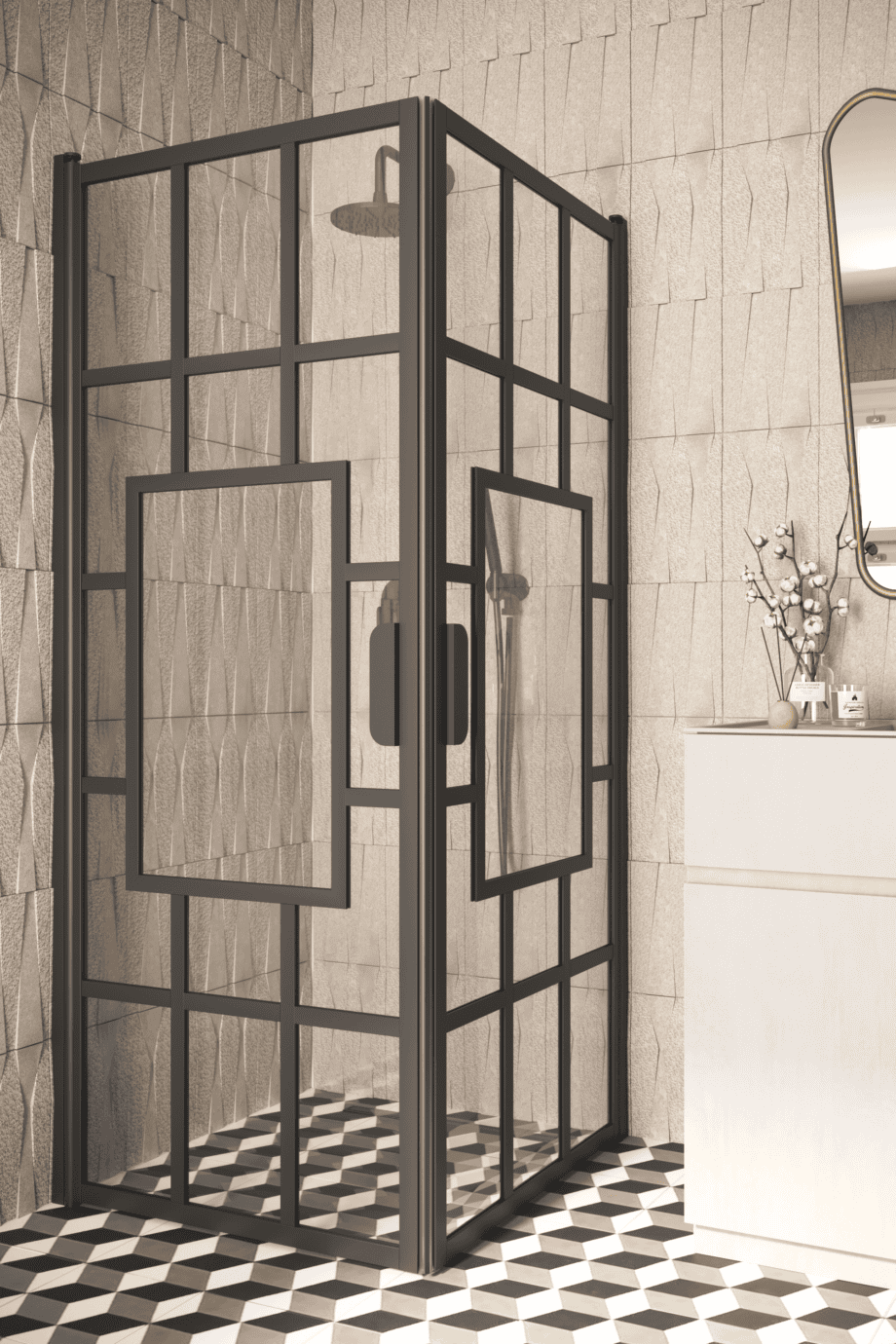 Shower enclosure Hietakari Bläk 802 Shanghai, Mocha frame, reeded glass Shower enclosure Hietakari Bläk 802 Shanghai, Mocha frame, reeded glass