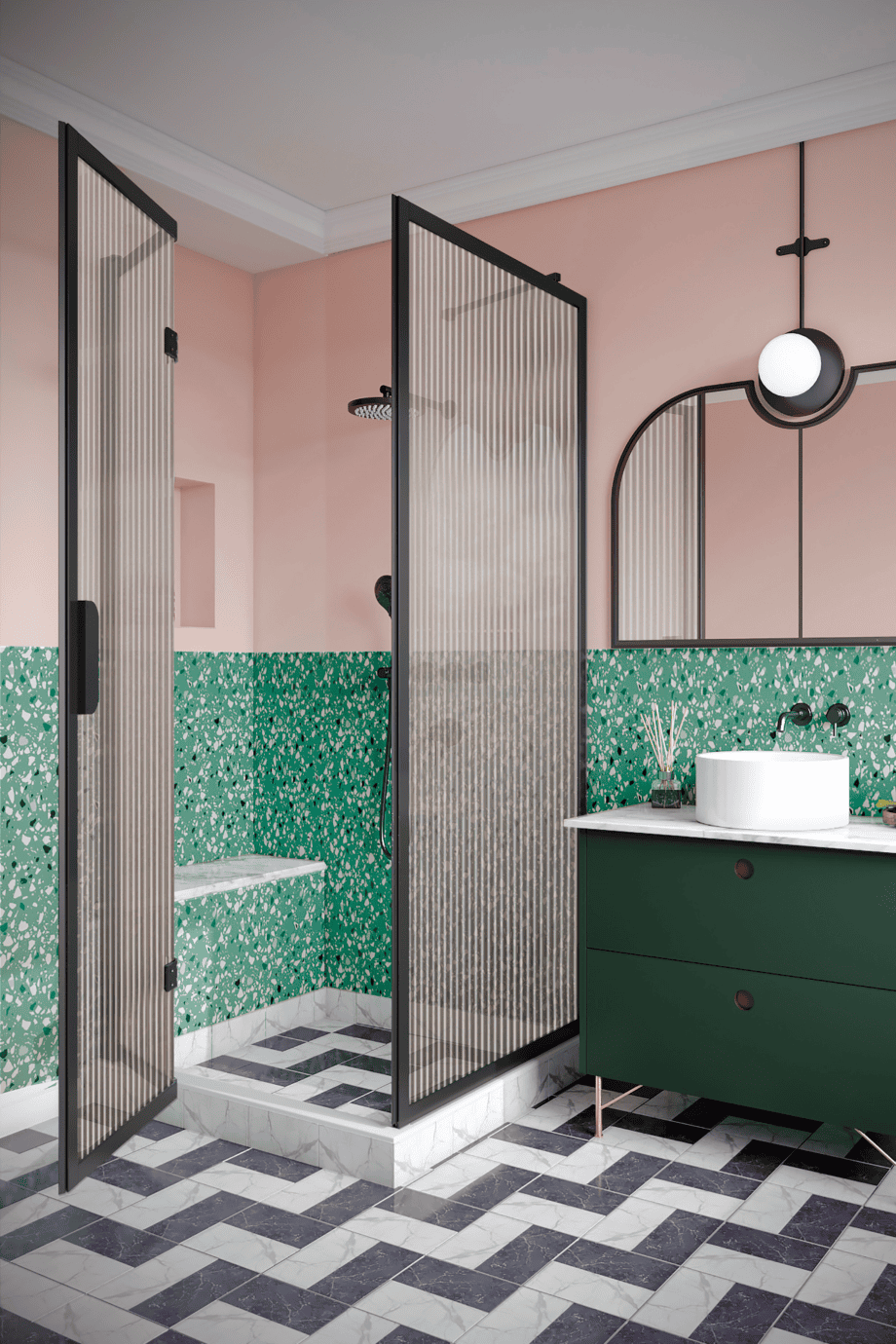 Shower enclosure Hietakari Bläk 887 New York, Cocoa frame, reeded glass