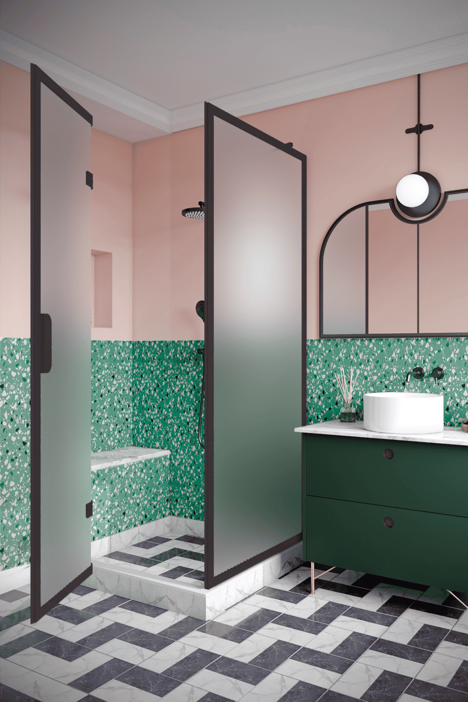 Shower enclosure Hietakari Bläk 887 New York, Cocoa frame, satin frosted glass