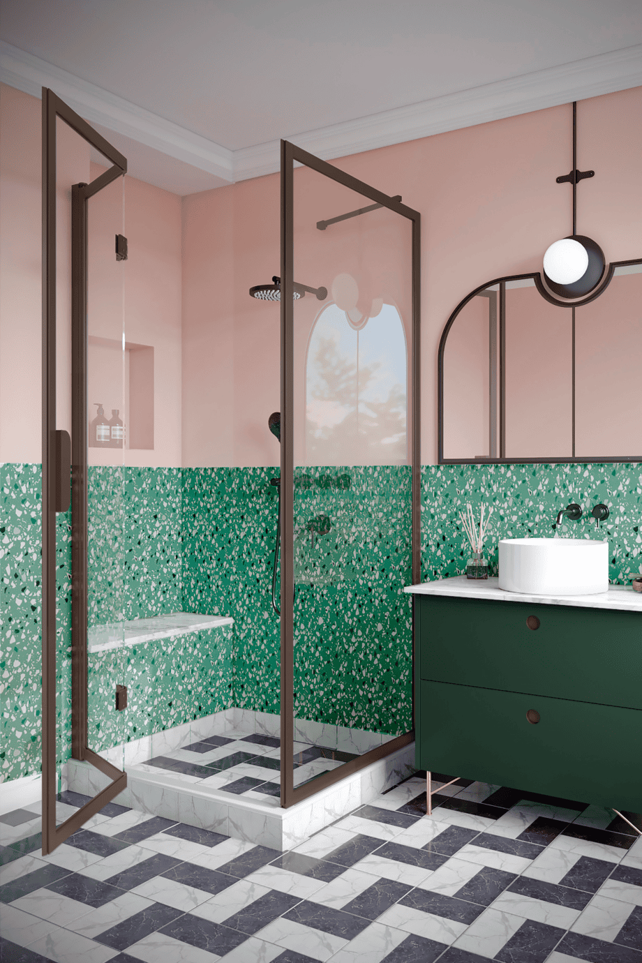 Shower enclosure Hietakari Bläk 887 New York, Mocha frame, bronze tinted glass