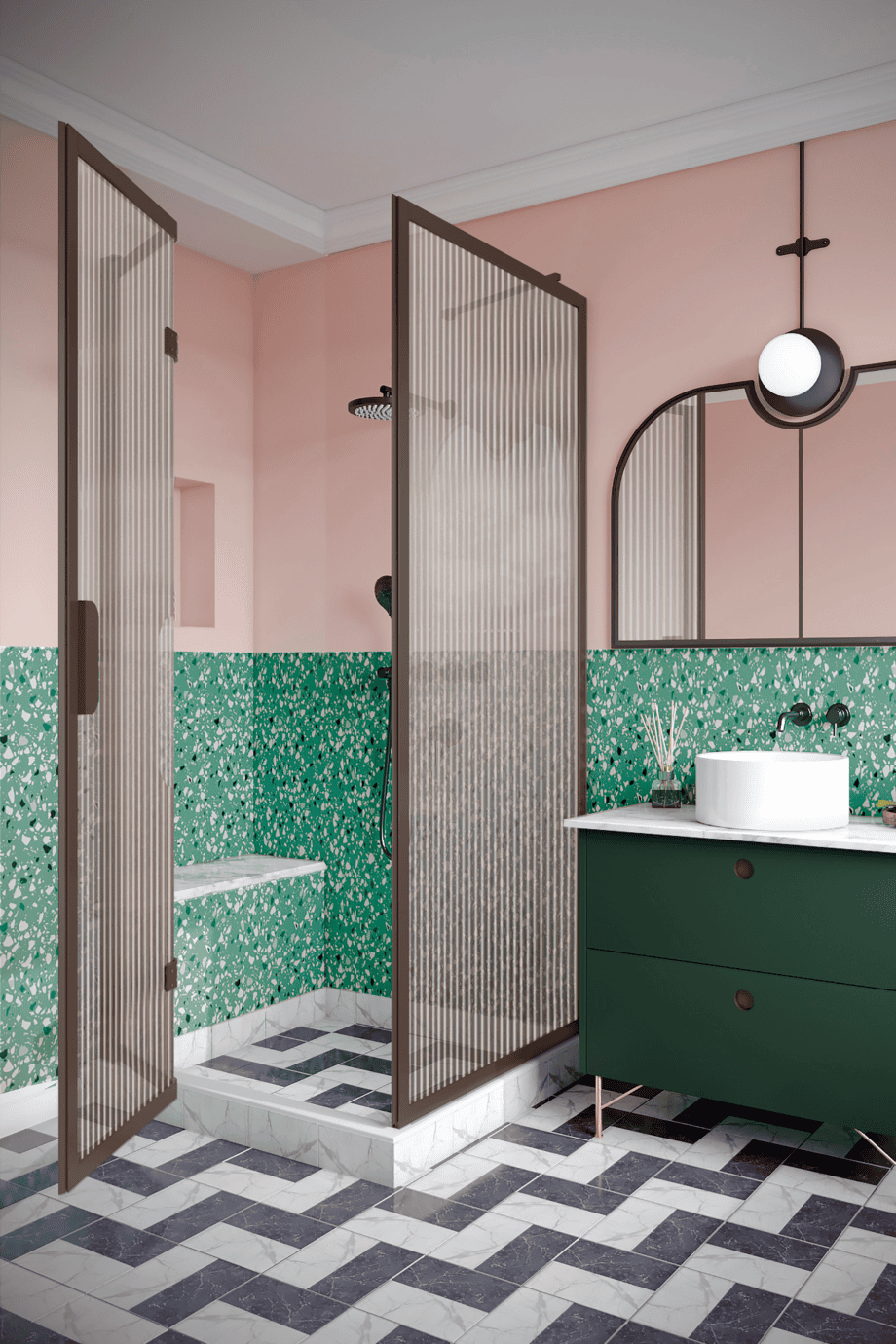 Shower enclosure Hietakari Bläk 887 New York, Mocha frame, reeded glass