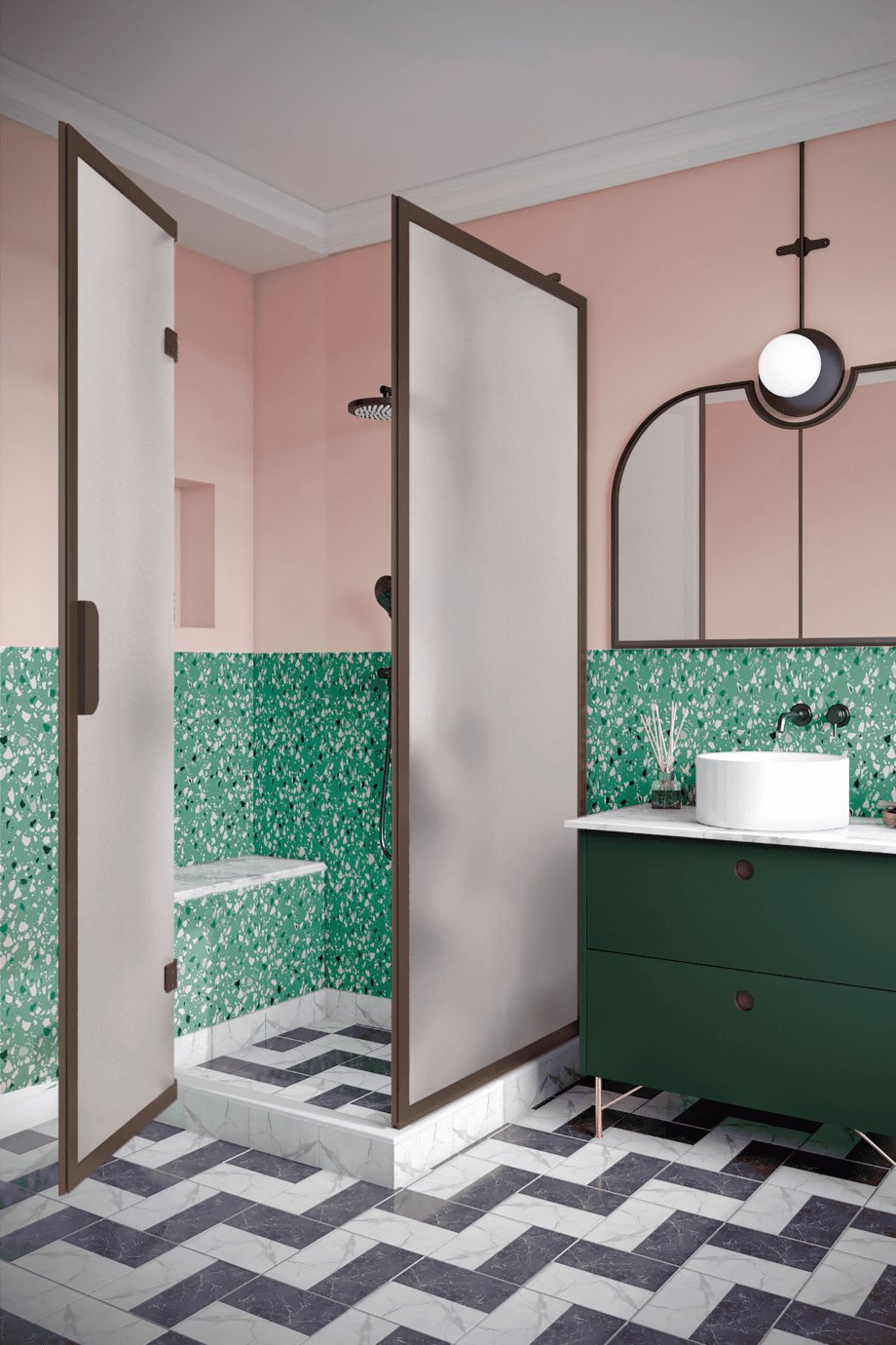 Shower enclosure Hietakari Bläk 887 New York, Mocha frame, satin frosted glass