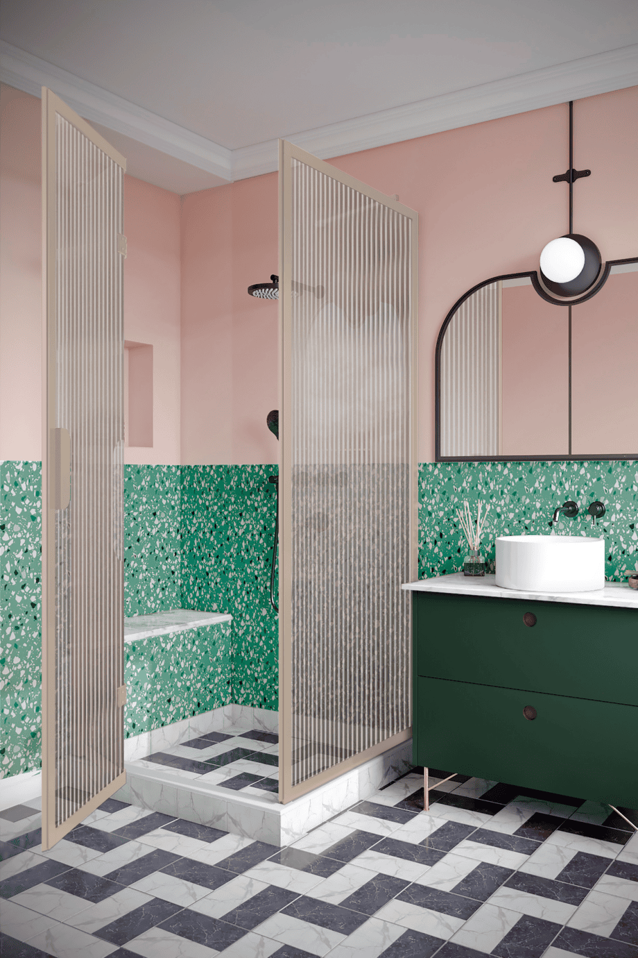 Shower enclosure Hietakari Bläk 887 New York, Sand frame, reeded glass