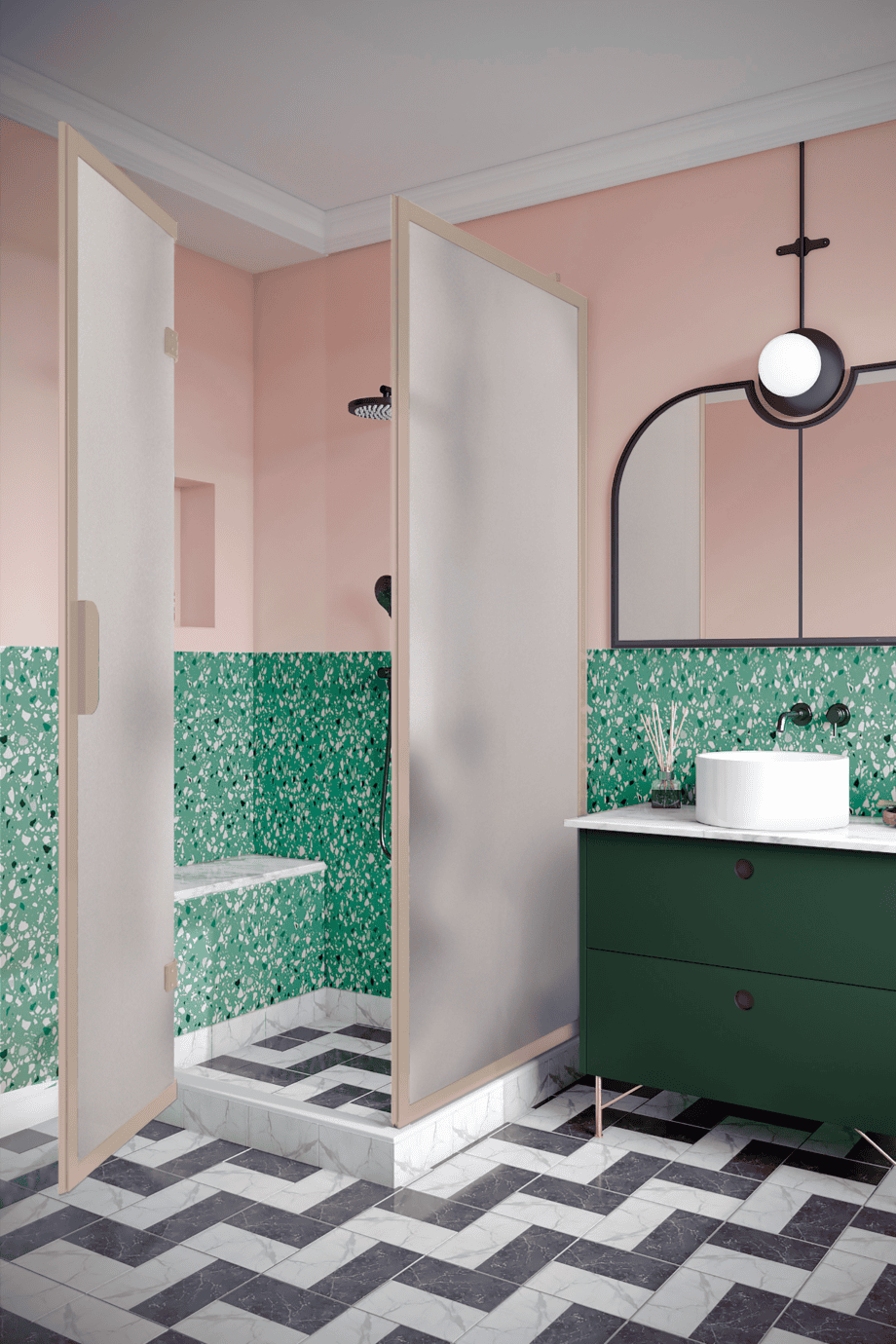 Shower enclosure Hietakari Bläk 887 New York, Sand frame, satin frosted glass