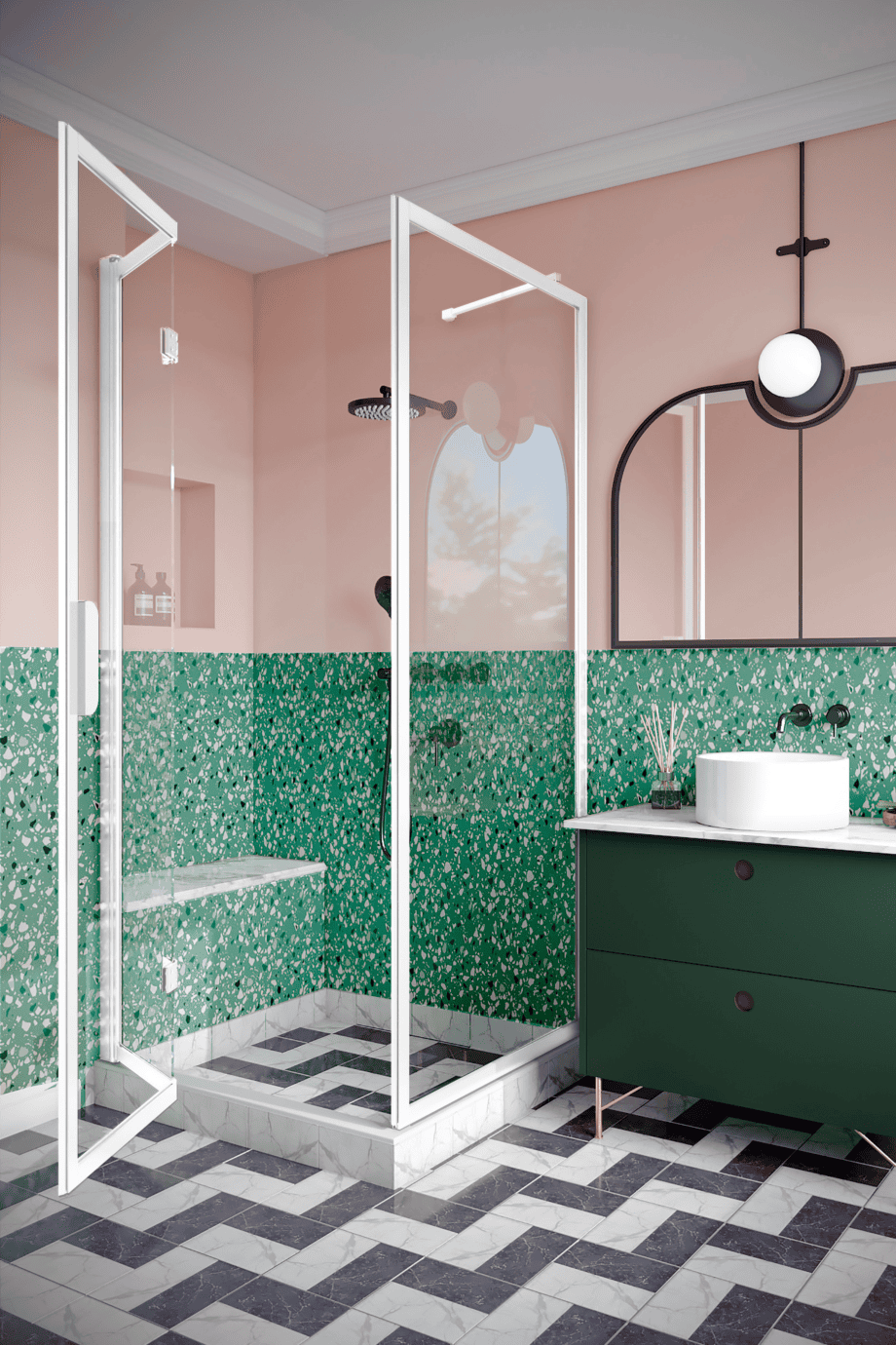 Shower enclosure Hietakari Bläk 887 New York, fixed wall + folding door