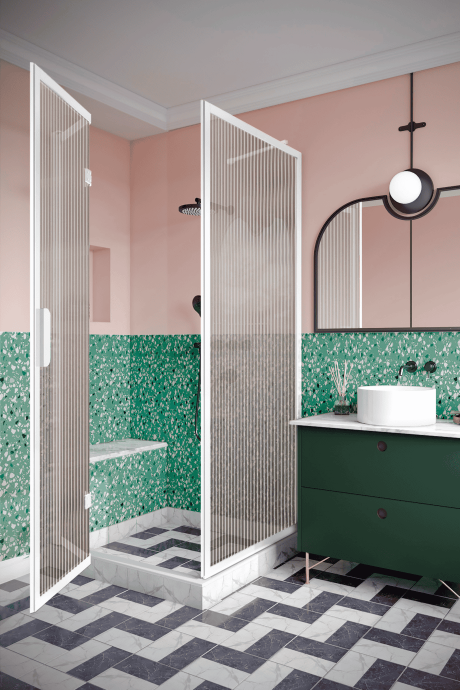 Shower enclosure Hietakari Bläk 887 New York, white frame, reeded glass