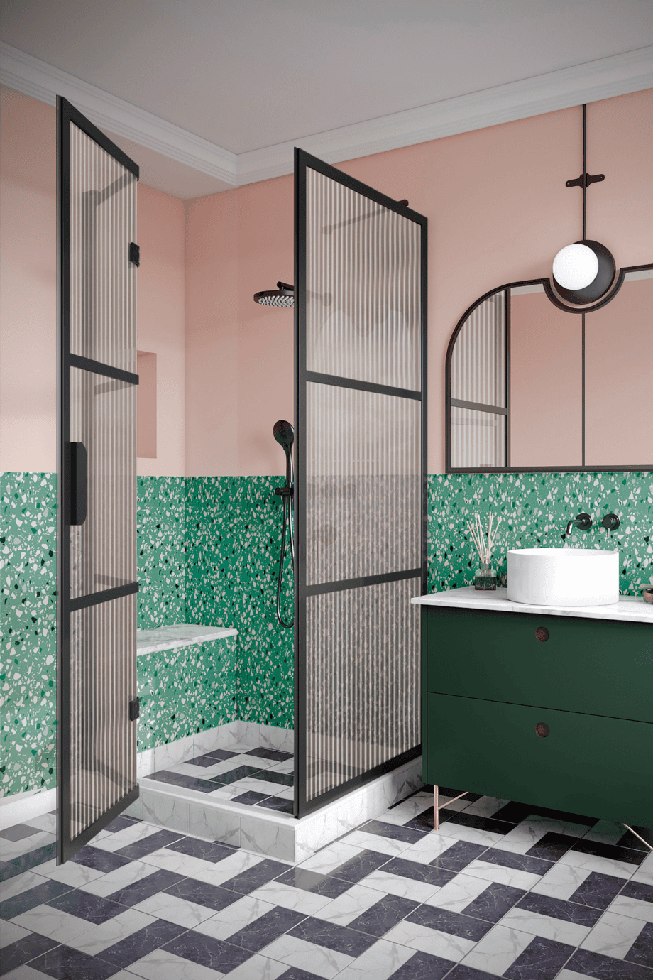 Shower enclosure Hietakari Bläk 888 Tokyo, Cocoa frame, reeded glass