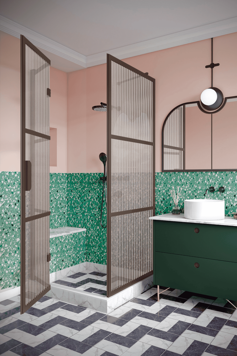 Shower enclosure Hietakari Bläk 888 Tokyo, Mocha frame, reeded glass