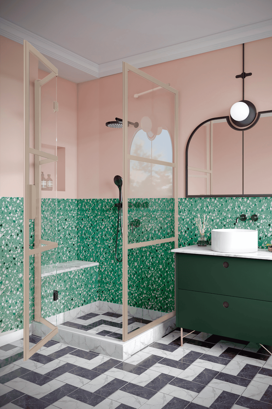Shower enclosure Hietakari Bläk 888 Tokyo, Sand frame, bronze tinted glass