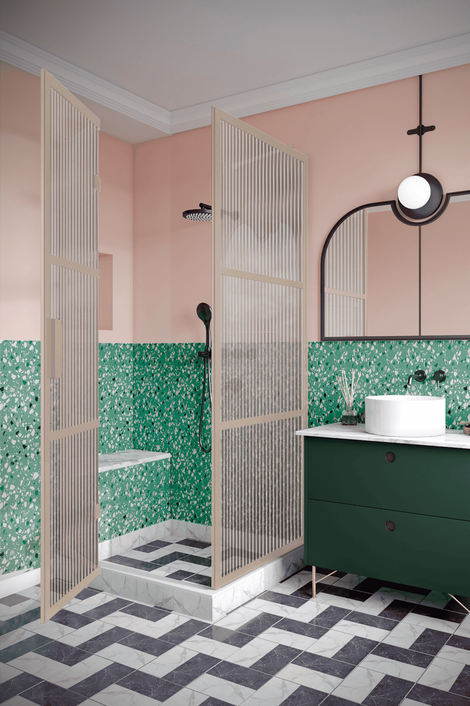 Shower enclosure Hietakari Bläk 888 Tokyo, Sand frame, reeded glass