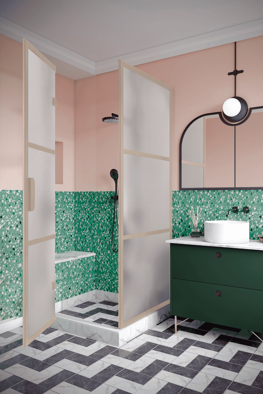 Shower enclosure Hietakari Bläk 888 Tokyo, Sand frame, satin frosted glass