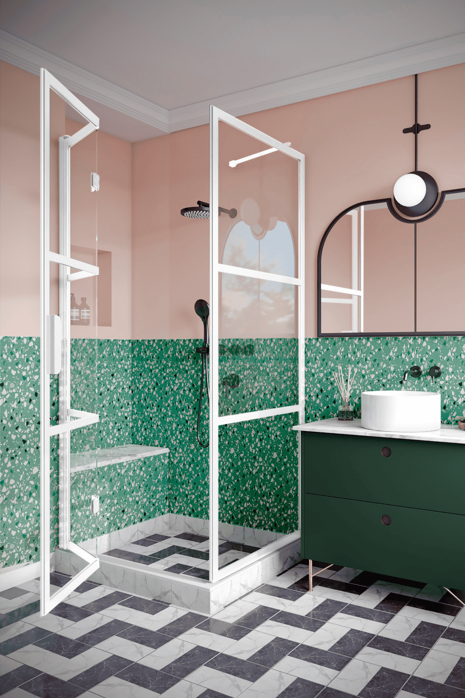 Shower enclosure Hietakari Bläk 888 Tokyo, fixed wall + folding door