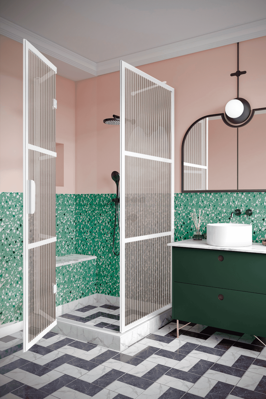 Shower enclosure Hietakari Bläk 888 Tokyo, white frame, reeded glass