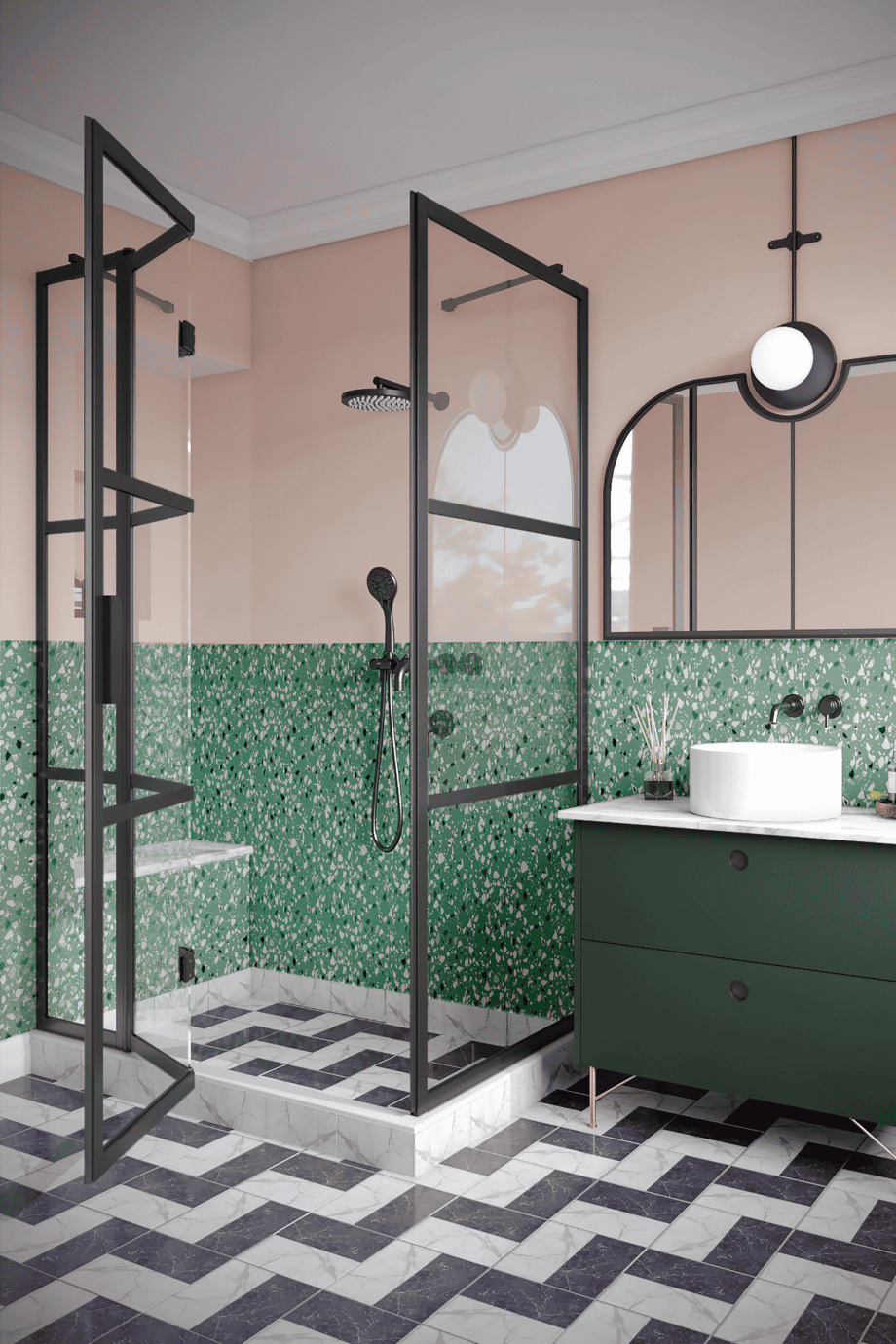 Shower enclosure Hietakari Bläk 891 Tokyo, black frame, reeded glass Shower enclosure Hietakari Bläk 891 Tokyo, black frame, reeded glass