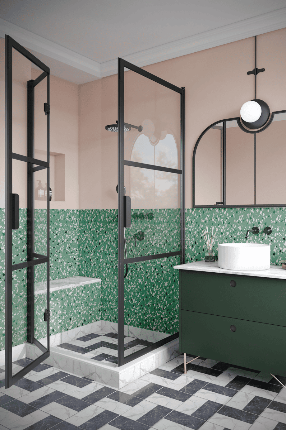 Shower enclosure Hietakari Bläk 894 Tokyo, white frame, bronze tinted glass