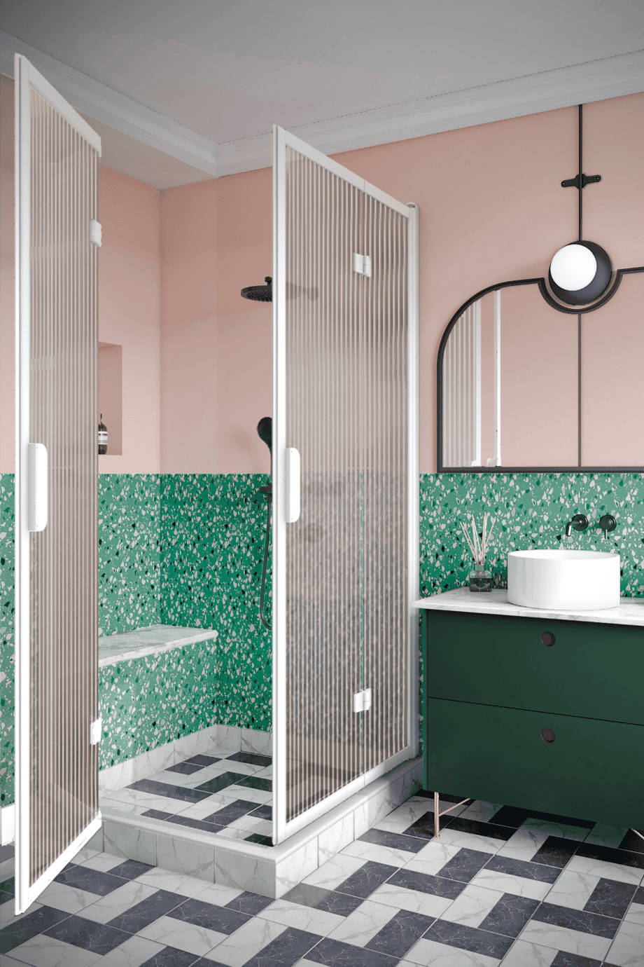 Shower enclosure Hietakari Bläk 899 New York, Cocoa frame, reeded glass
