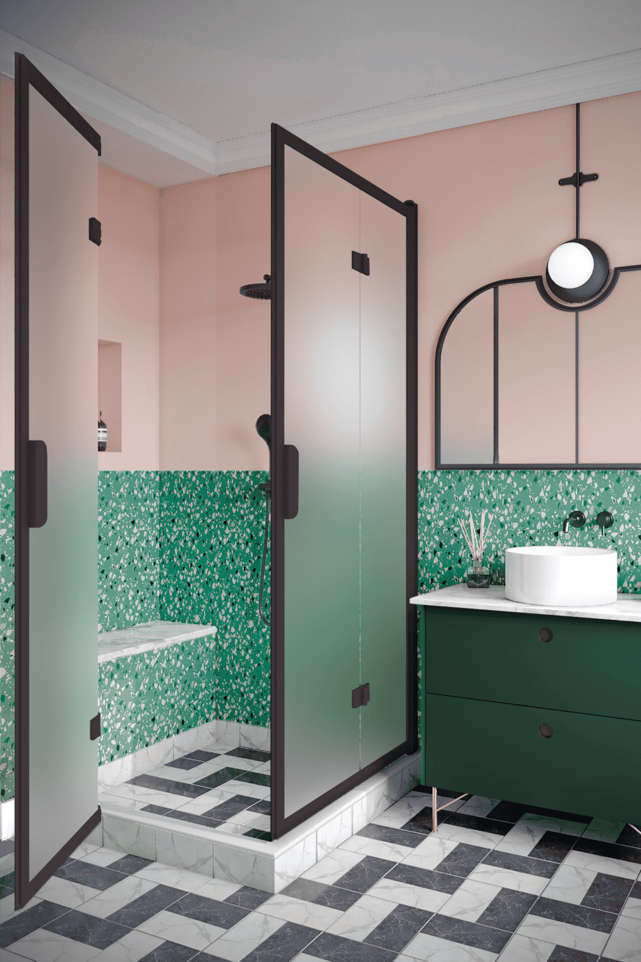 Shower enclosure Hietakari Bläk 899 New York, Cocoa frame, satin frosted glass