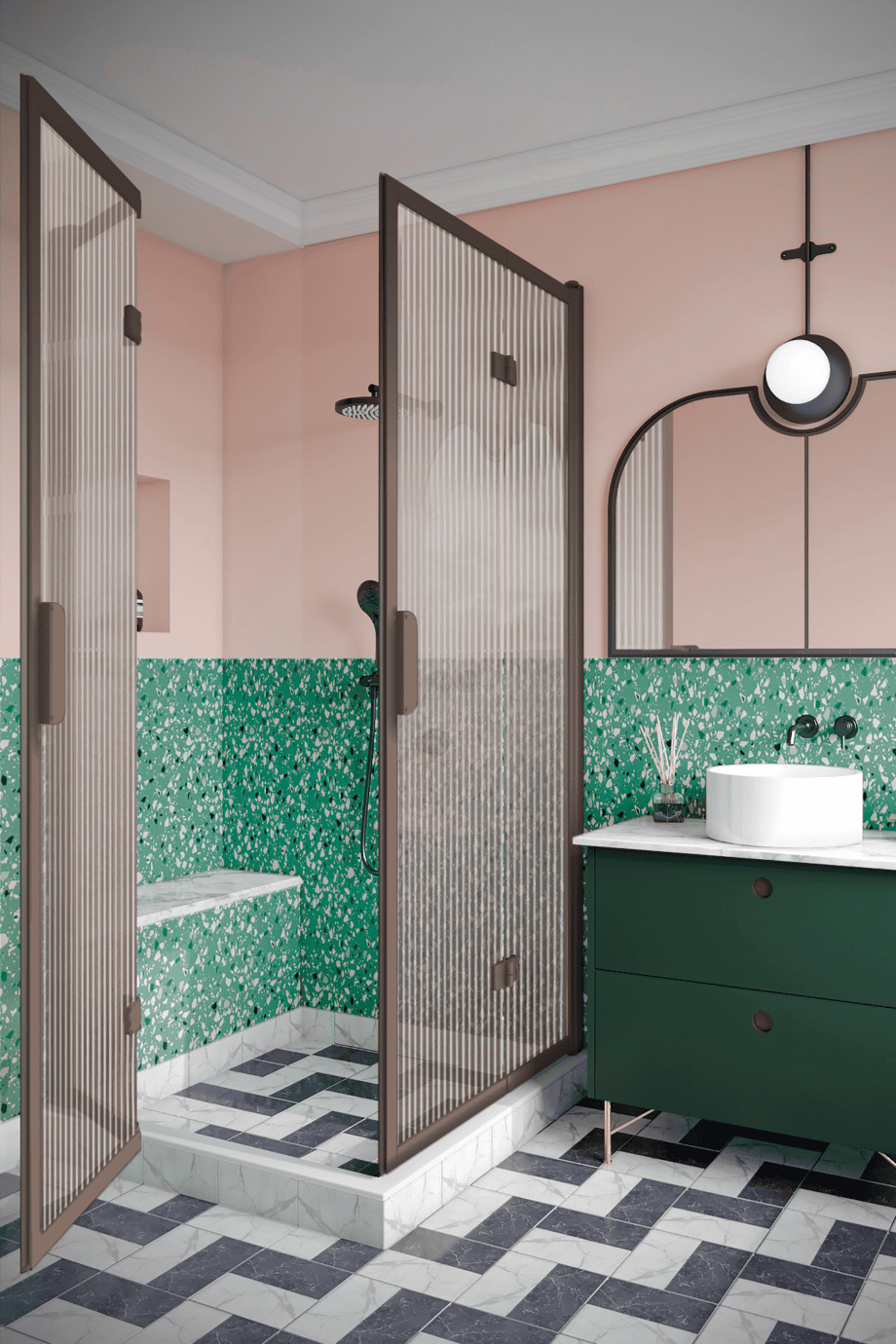 Shower enclosure Hietakari Bläk 899 New York, Mocha frame, reeded glass