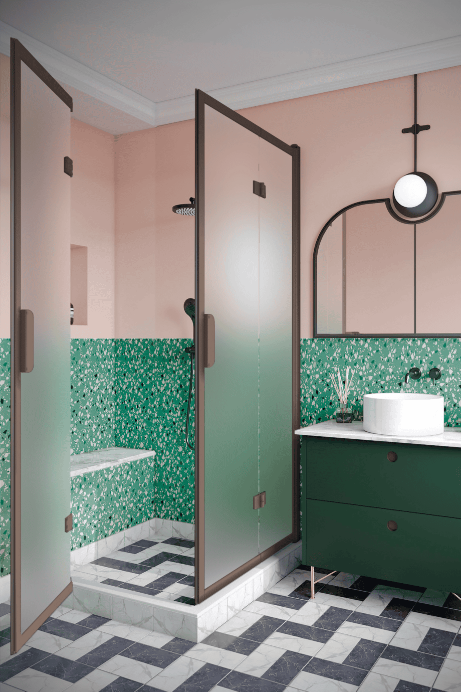 Shower enclosure Hietakari Bläk 899 New York, Mocha frame, satin frosted glass