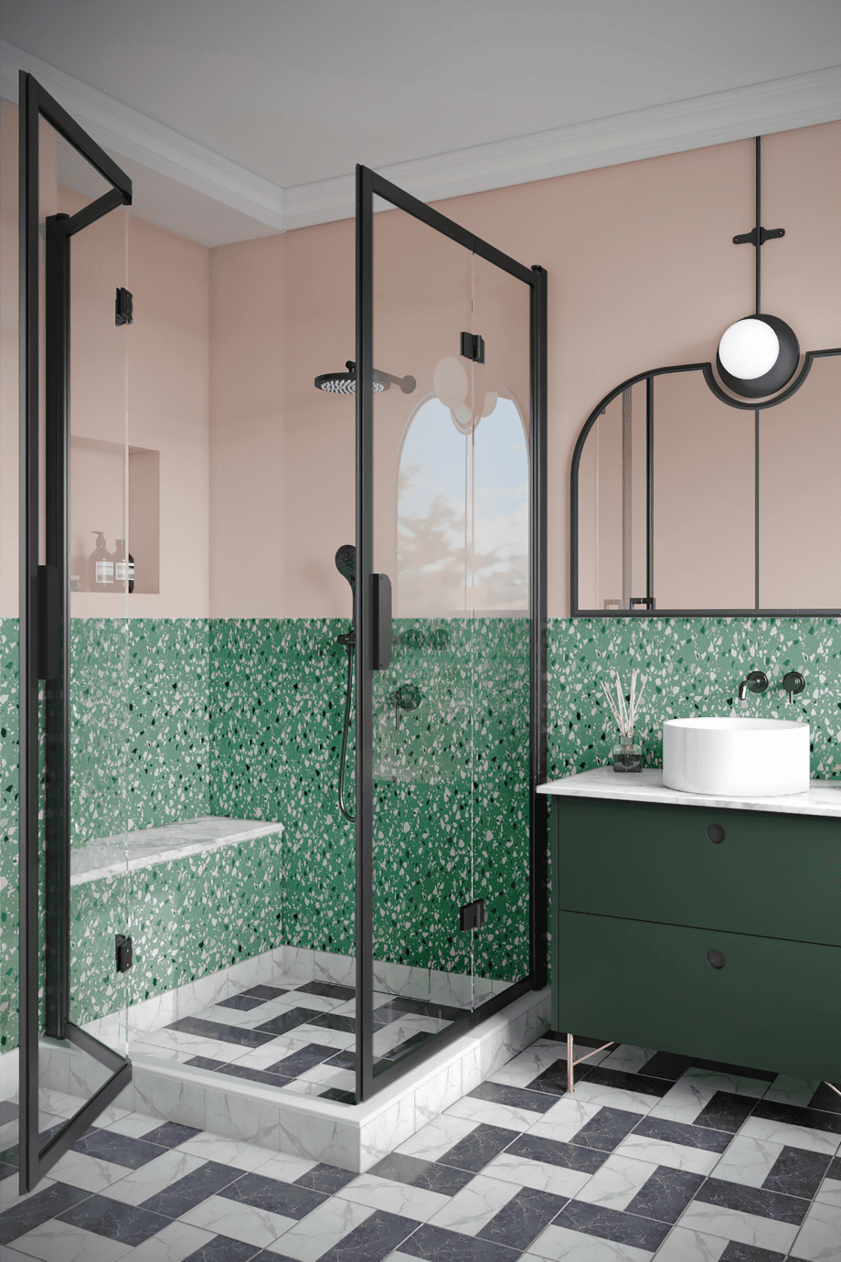 Shower enclosure Hietakari Bläk 899 New York, black frame, grey tinted glass